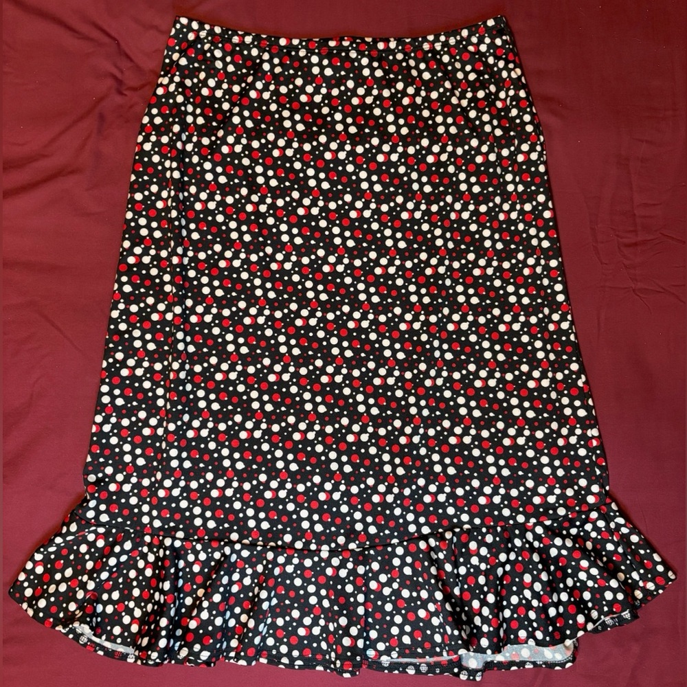 y2k polka dot midi skirt ruffle hem (brand KC Stevens)